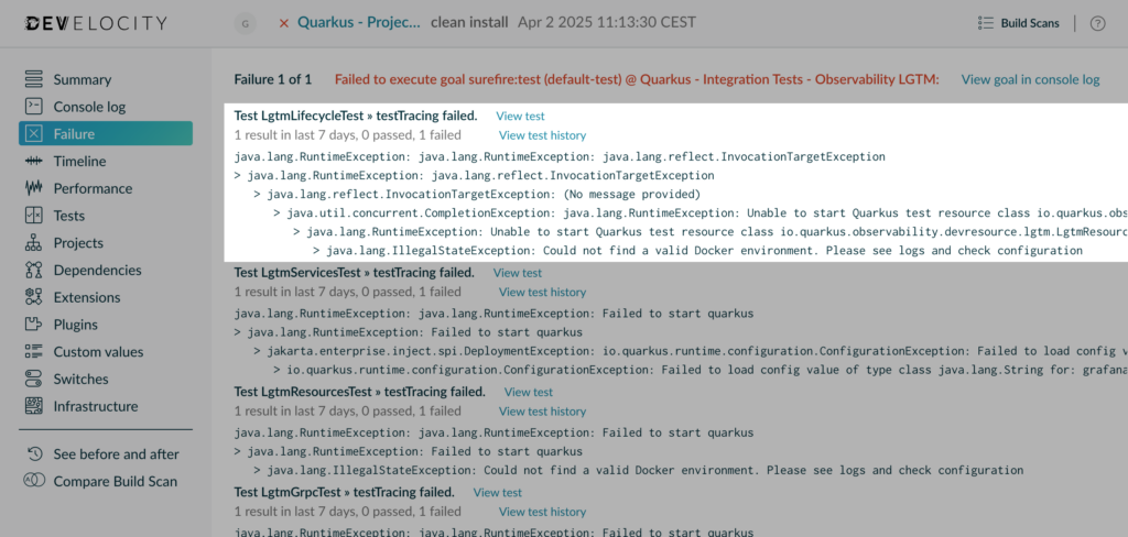 Failure details with multiple test failures for a single Maven goal
